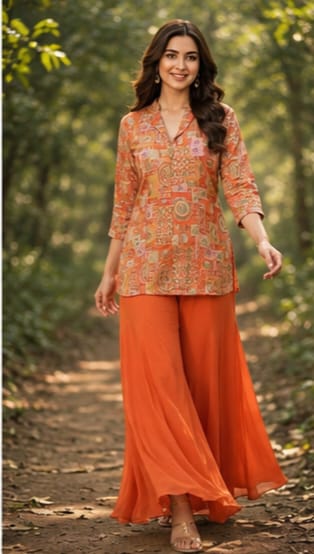 Orange Printed Palazzo Set