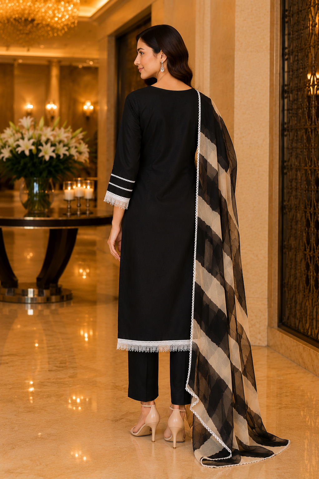 Elegant Black Straight Suit Set with Printed Designer Dupatta