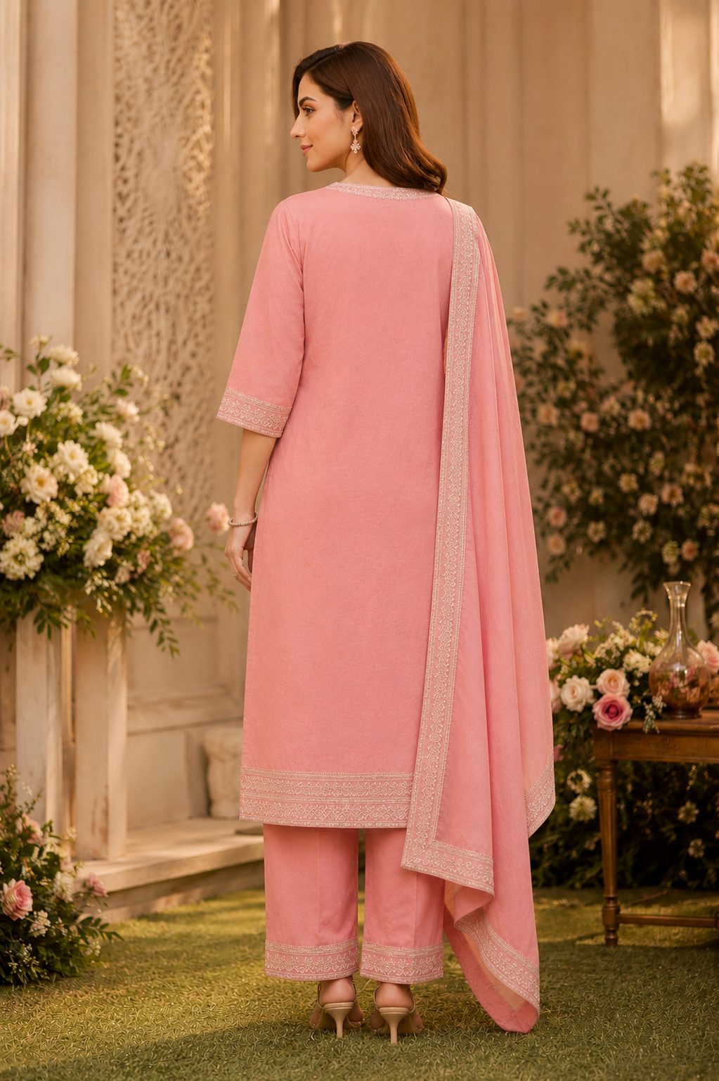 Elegant Muskmelon Embroidered Straight Suit Set with Designer Dupatta