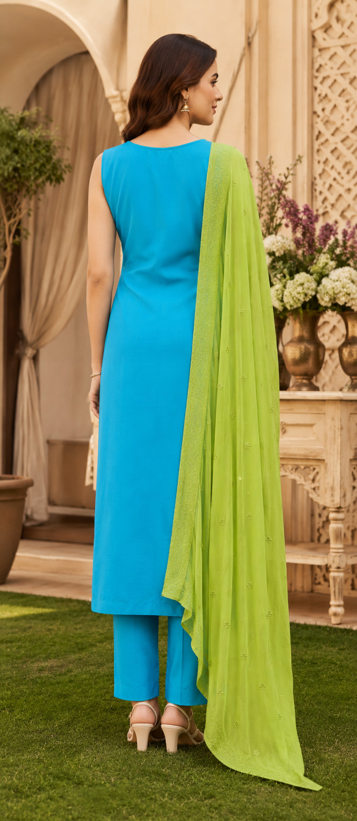 Elegant Sky Blue Straight Suit Set with Soft Chiffon Dupatta