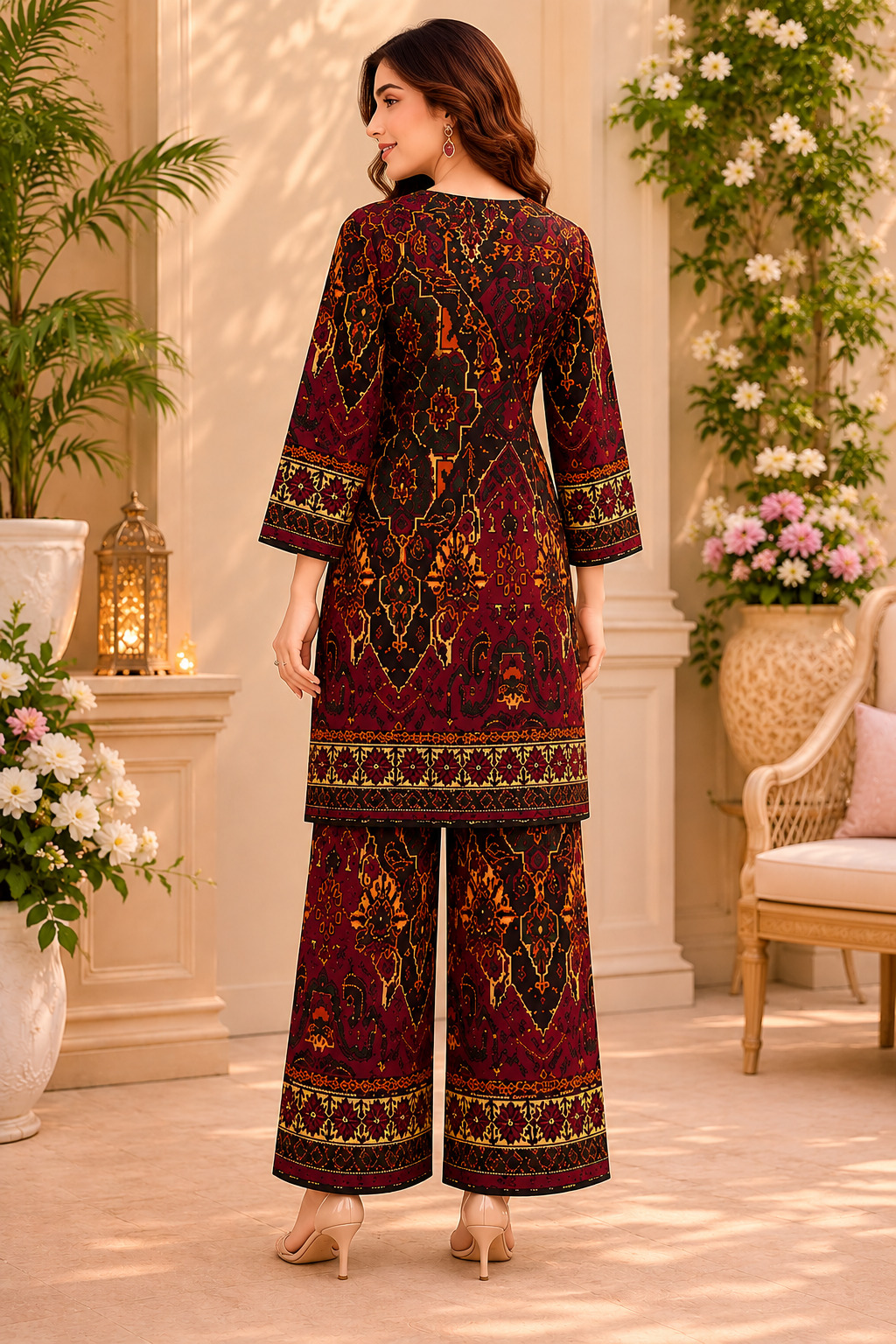 Multi Print Short Co-Ord Set with Palazzo Pants in Premium Viscose Rayon