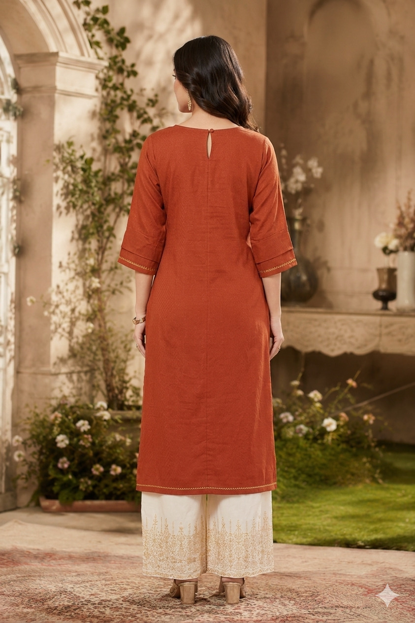 Rust Grace Straight Soft Rayon Kurta