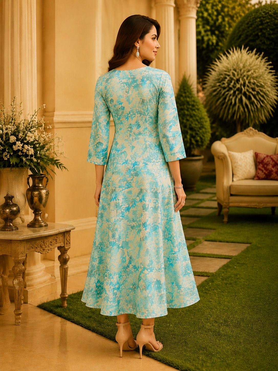 Sky Bloom Frock Style Kurta in Capsule Blend Cotton