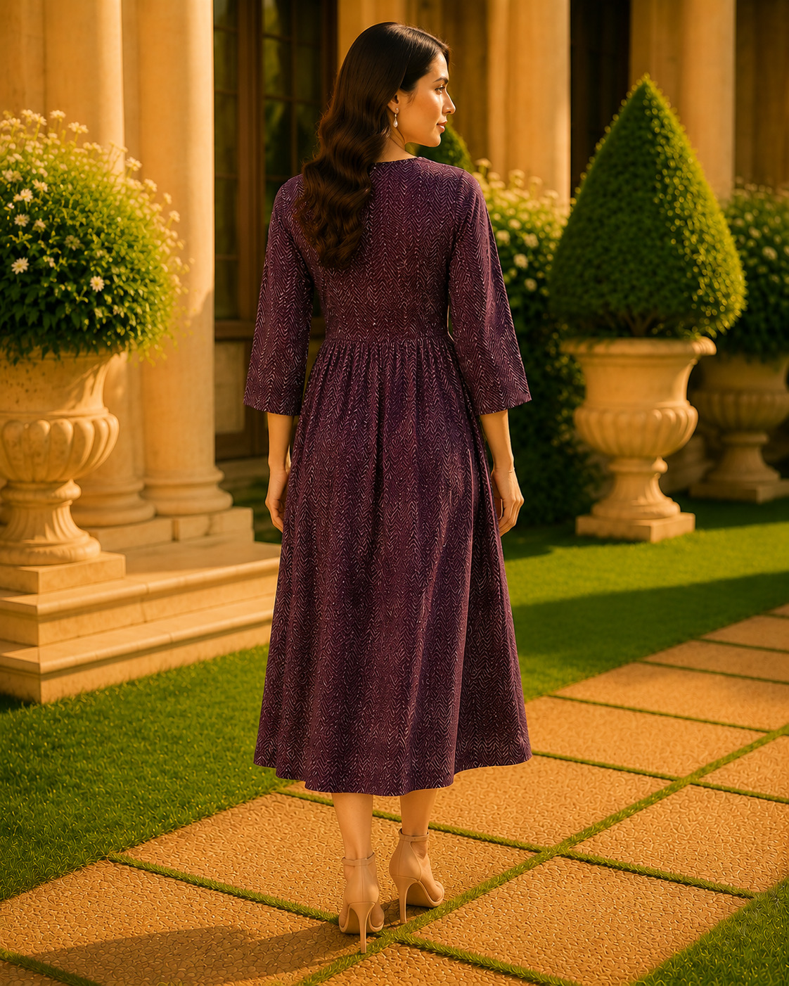 Wine Purple Calf Length Frock Style Kurta in Premium Soft Rayon