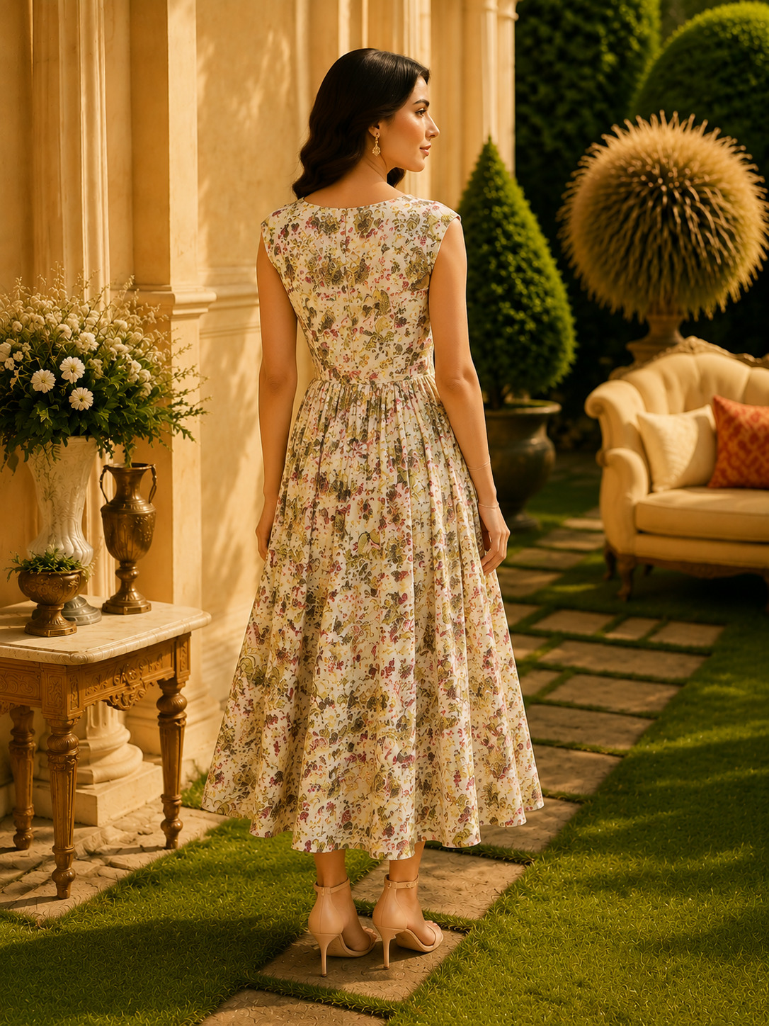 Cream Floral Printed Frock Style Kurta for Women – 100% Pure Cotton