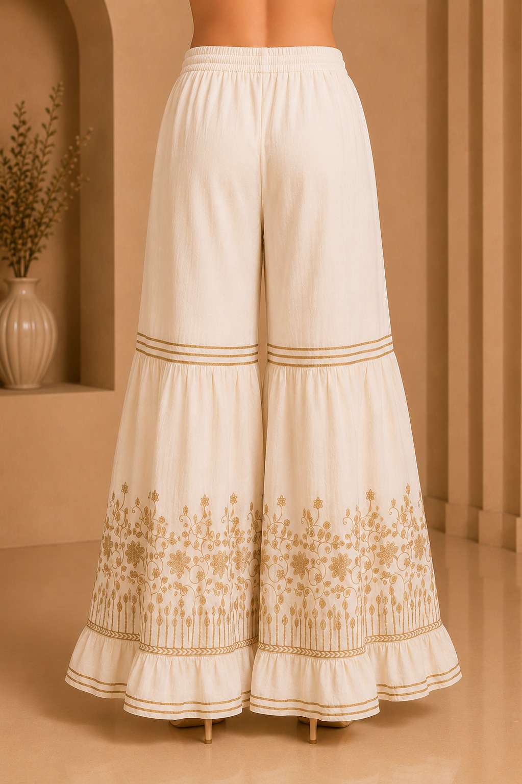 Off White Embroidered Sharara – Premium Jute Flared Sharara for Women