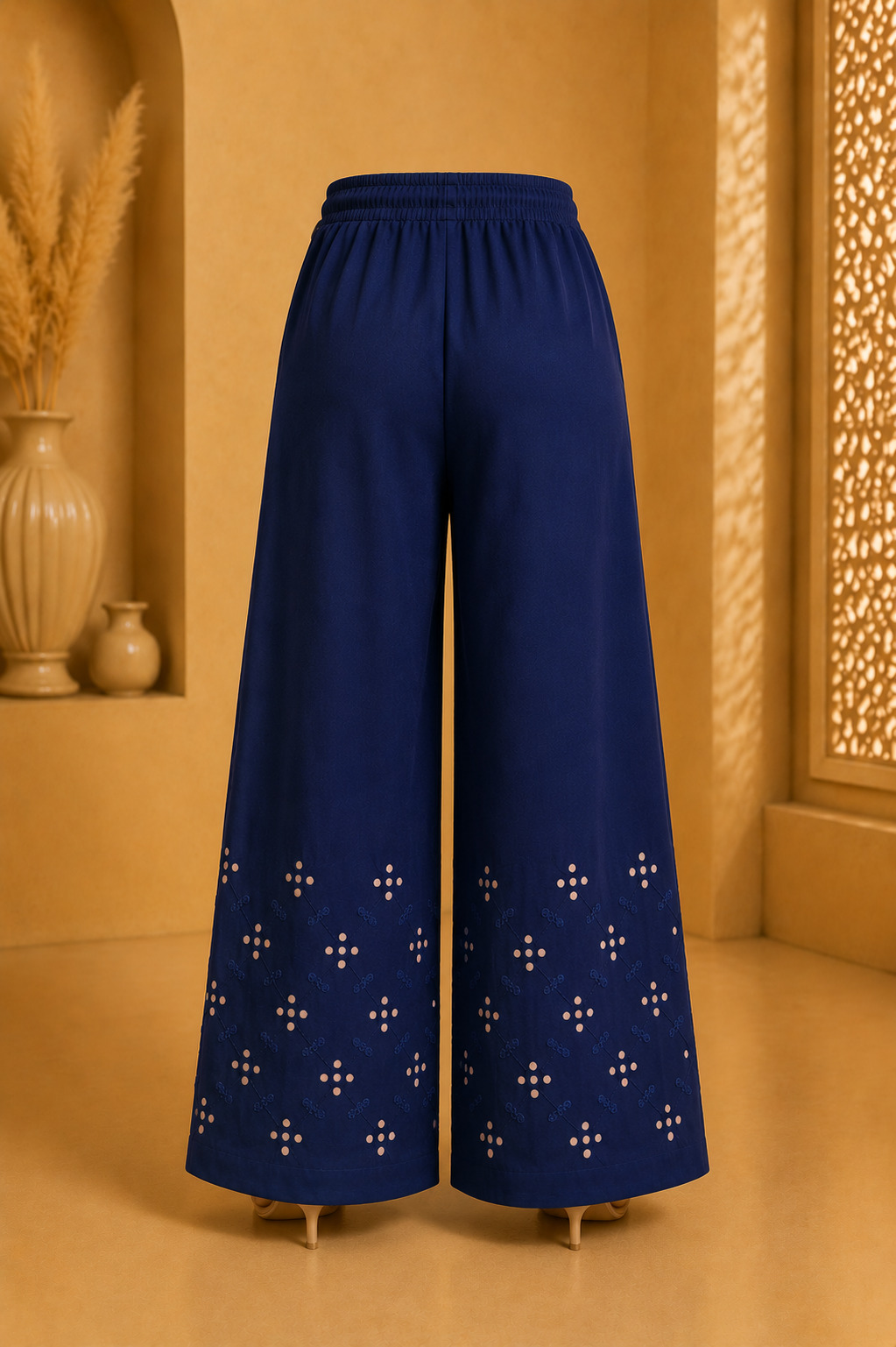 Navy Blue Premium Rayon Palazzo with Mirror Work Embroidery