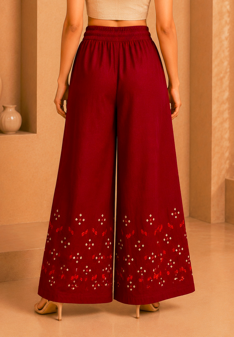 Maroon Premium Rayon Palazzo with Gota Patti Work
