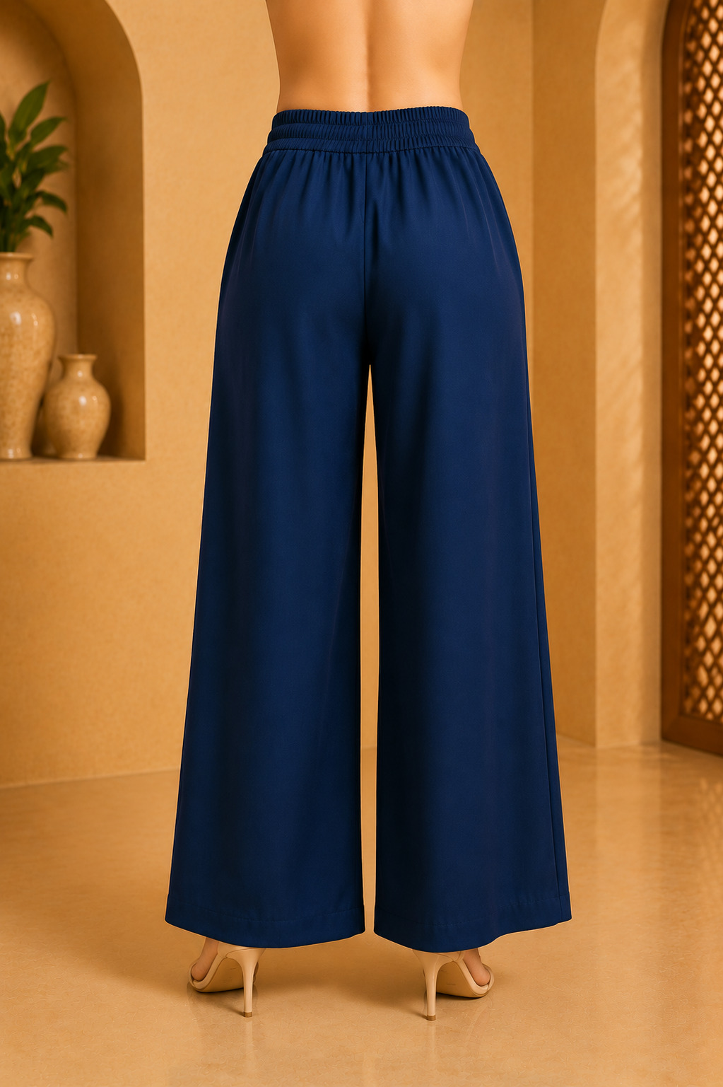 Premium Navy Blue Rayon Palazzo for Women | Comfortable Flared Ethnic Bottom Wear