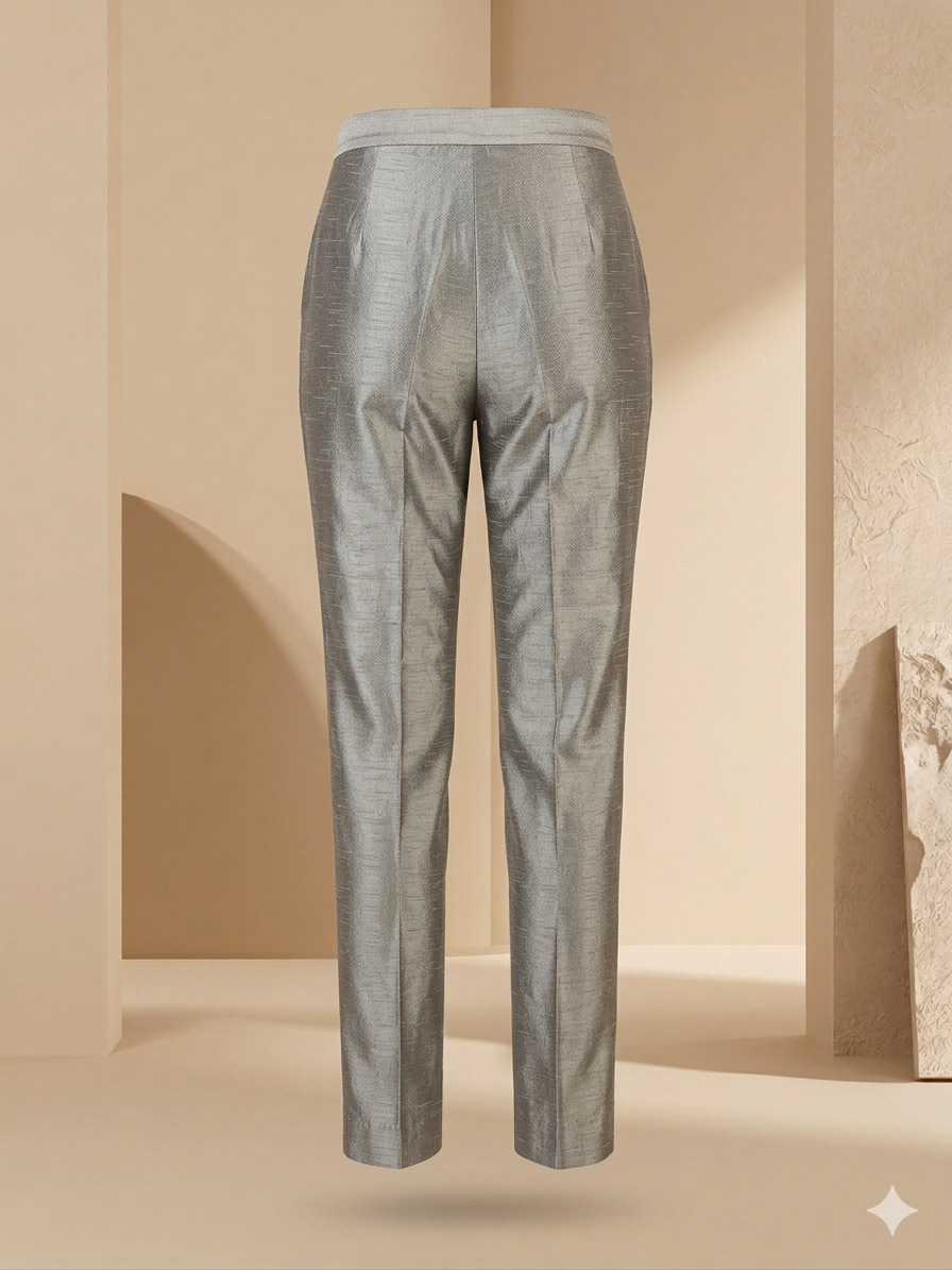 Womens Premium Bhagalpuri Silk Straight Pant – Silver Grey Ethnic Bottom Wear